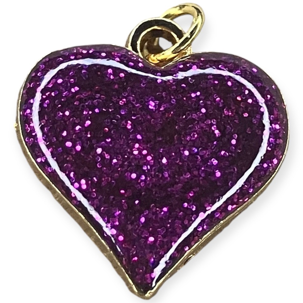 Purple Glitter Heart Pendant - Gold Tone Sparkle Charm Y2K Cute Jewelry